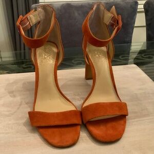 Vince Camuto Suede, Ankle strap open toe burnt orange sandal, size 6.5